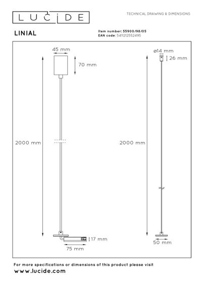 Lucide Premium LINIAL Pendant connection for built-in driver - 1-Circuit lighting system - Smart - 48V Track - Champagne